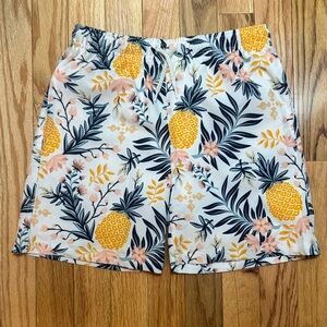 Kids Pineapple Print Swim Trunks - White & Yellow